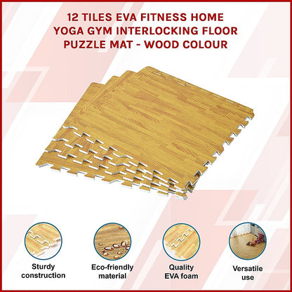 12 Tile EVA Interlocking Gym Floor Mats Wood Colour for Home Yoga V63-821293