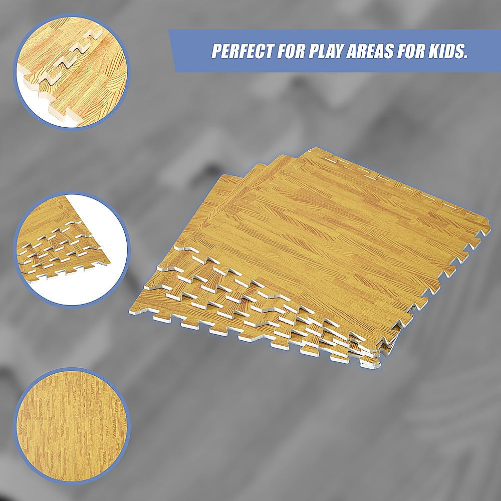 12 Tile EVA Interlocking Gym Floor Mats Wood Colour for Home Yoga V63-821293