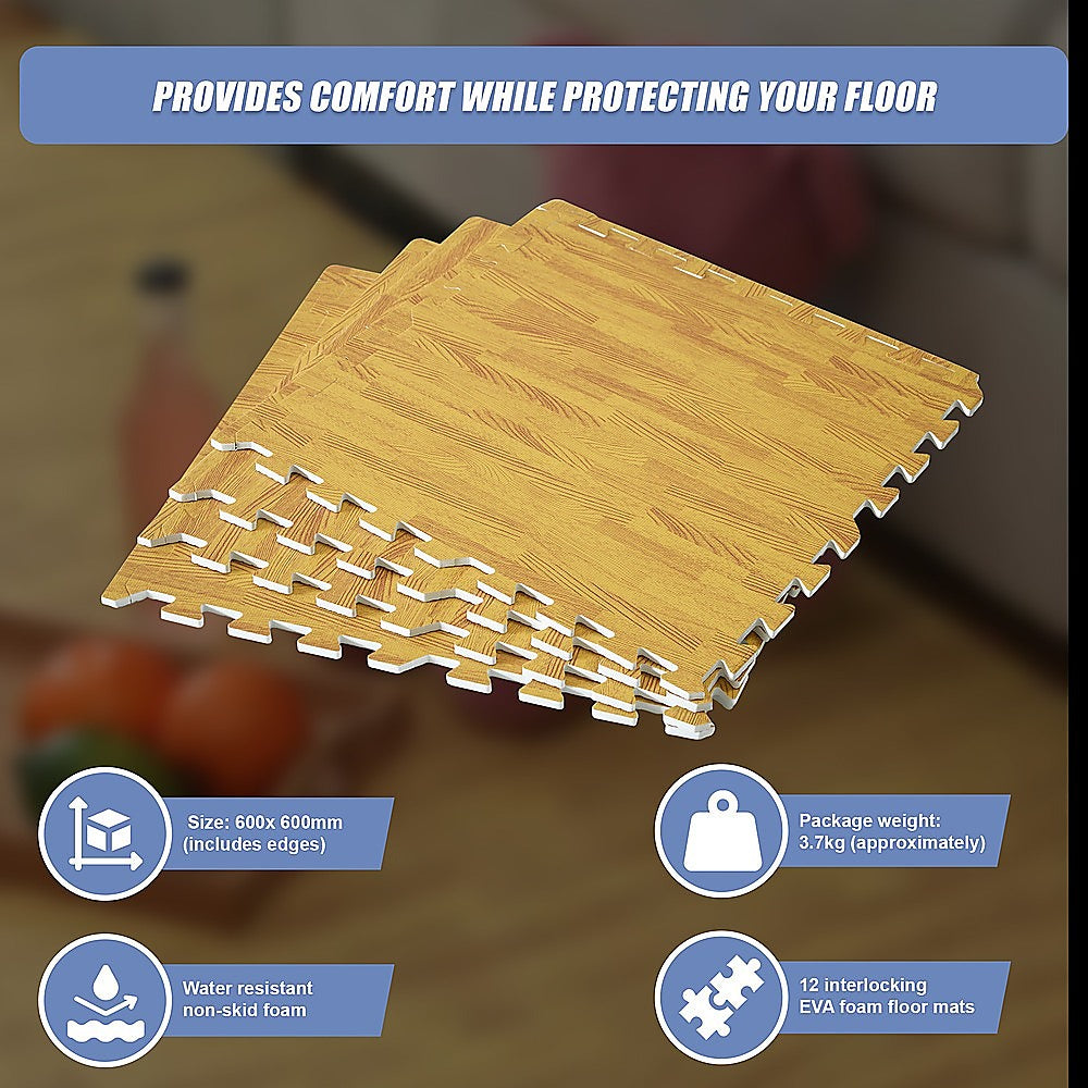 12 Tile EVA Interlocking Gym Floor Mats Wood Colour for Home Yoga V63-821293