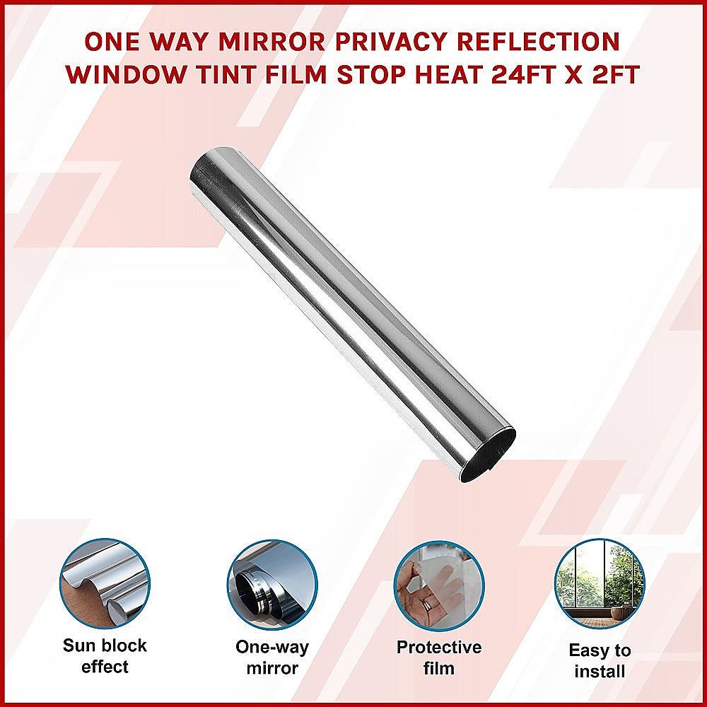 One Way Mirror Privacy Reflection Window Tint Film STOP HEAT 24Ft x 2Ft V63-821303