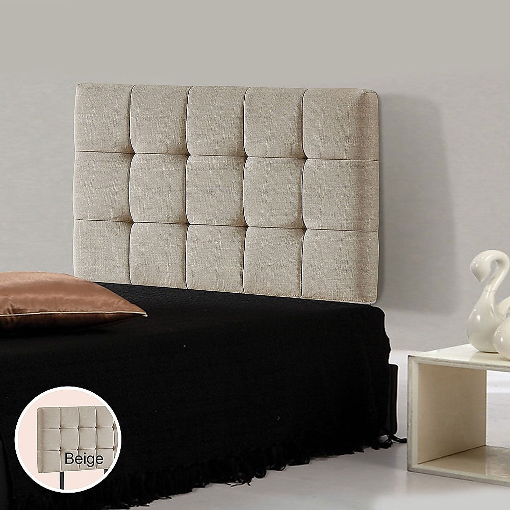 Linen Fabric Single Bed Deluxe Headboard Bedhead - Beige V63-821373