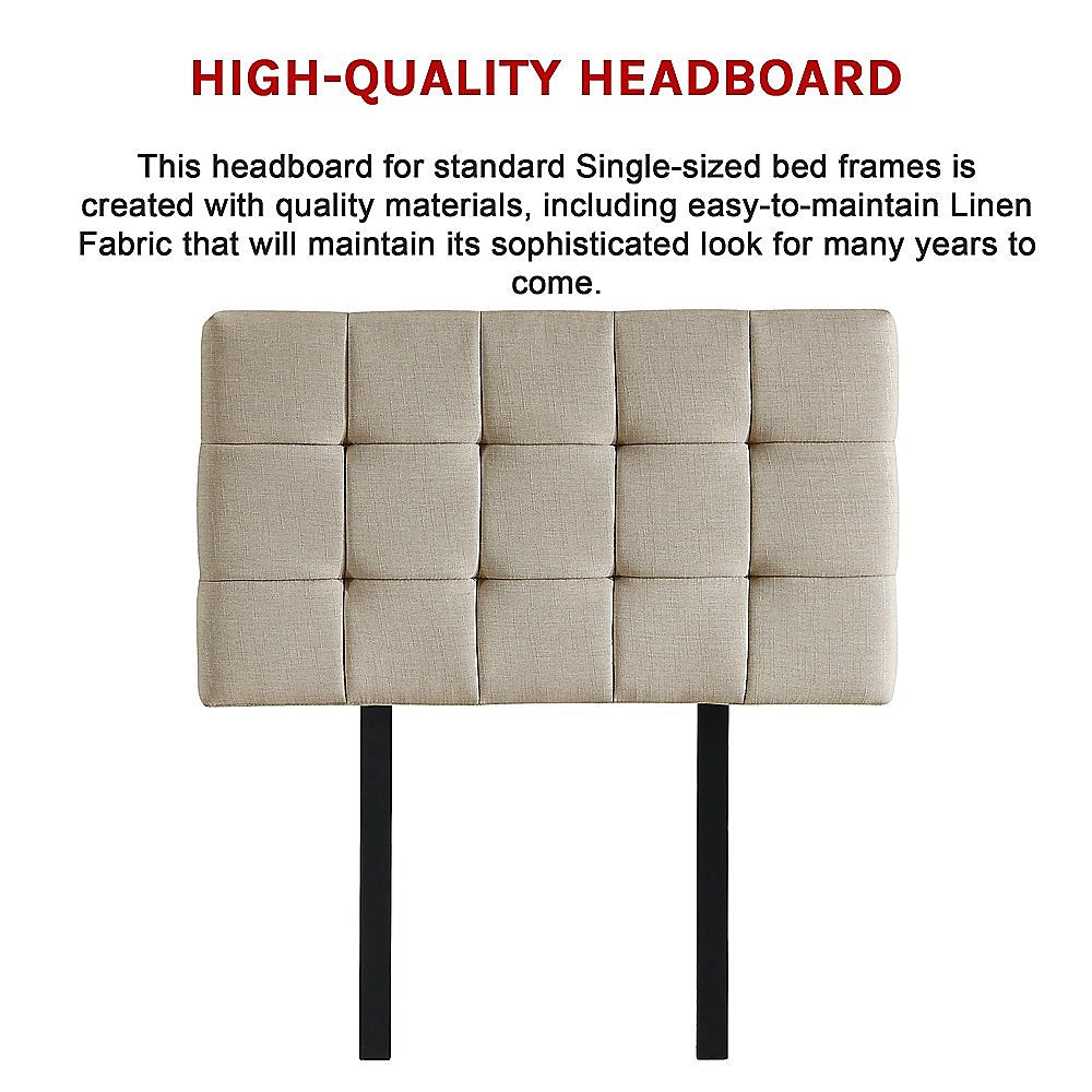 Linen Fabric Single Bed Deluxe Headboard Bedhead - Beige V63-821373