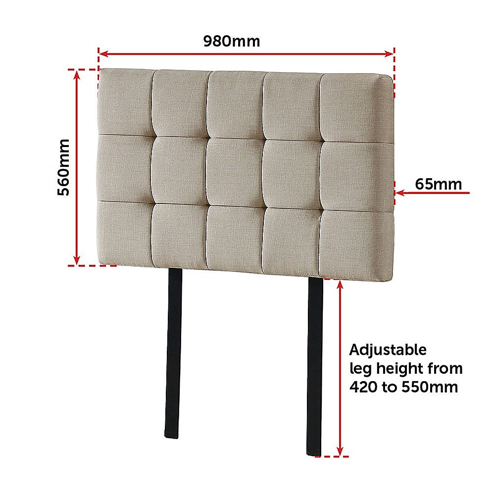 Linen Fabric Single Bed Deluxe Headboard Bedhead - Beige V63-821373