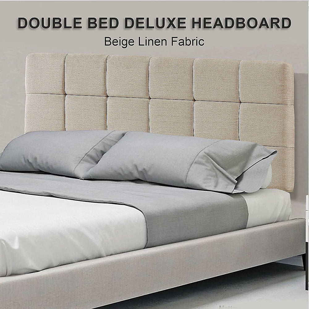 Linen Fabric Double Bed Deluxe Headboard Bedhead - Beige V63-821383