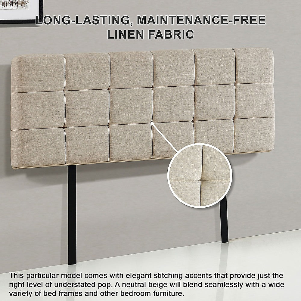 Linen Fabric Double Bed Deluxe Headboard Bedhead - Beige V63-821383