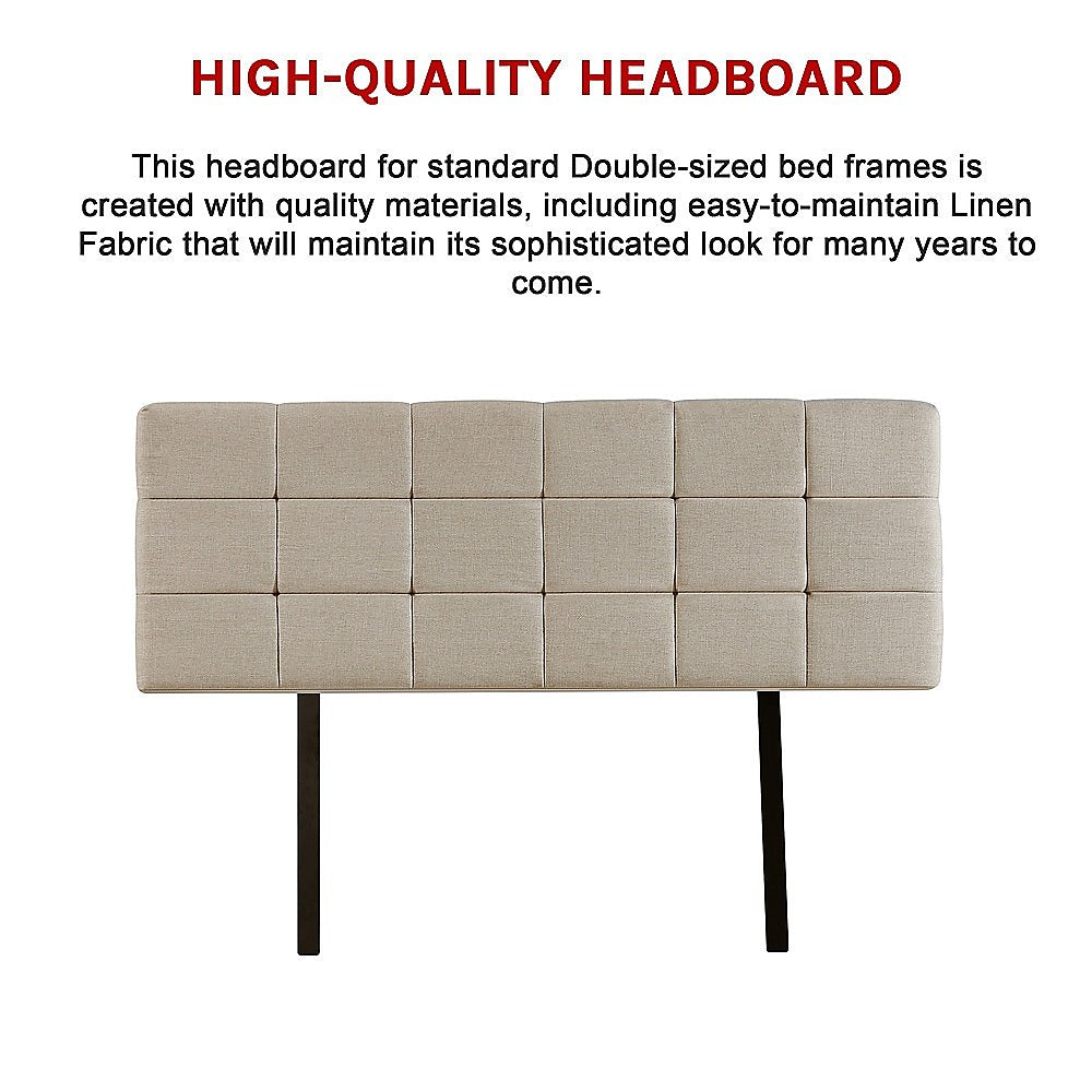 Linen Fabric Double Bed Deluxe Headboard Bedhead - Beige V63-821383