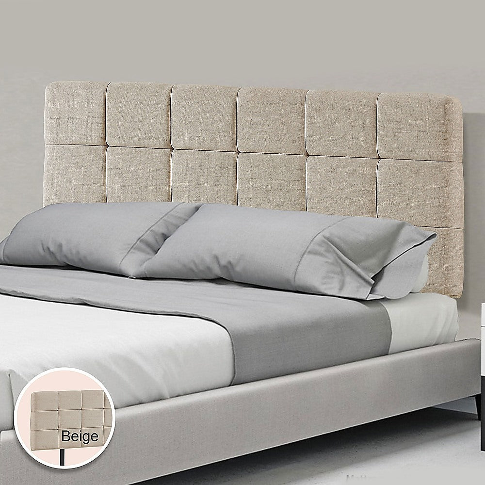 Linen Fabric King Bed Deluxe Headboard Bedhead - Beige V63-821403