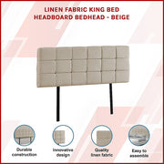Linen Fabric King Bed Deluxe Headboard Bedhead - Beige V63-821403