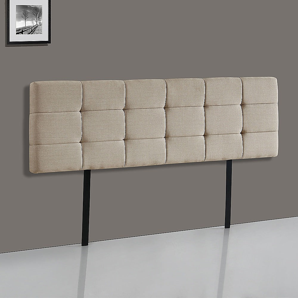 Linen Fabric King Bed Deluxe Headboard Bedhead - Beige V63-821403