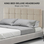 Linen Fabric King Bed Deluxe Headboard Bedhead - Beige V63-821403