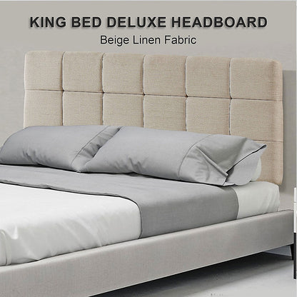Linen Fabric King Bed Deluxe Headboard Bedhead - Beige V63-821403