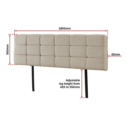 Linen Fabric King Bed Deluxe Headboard Bedhead - Beige V63-821403