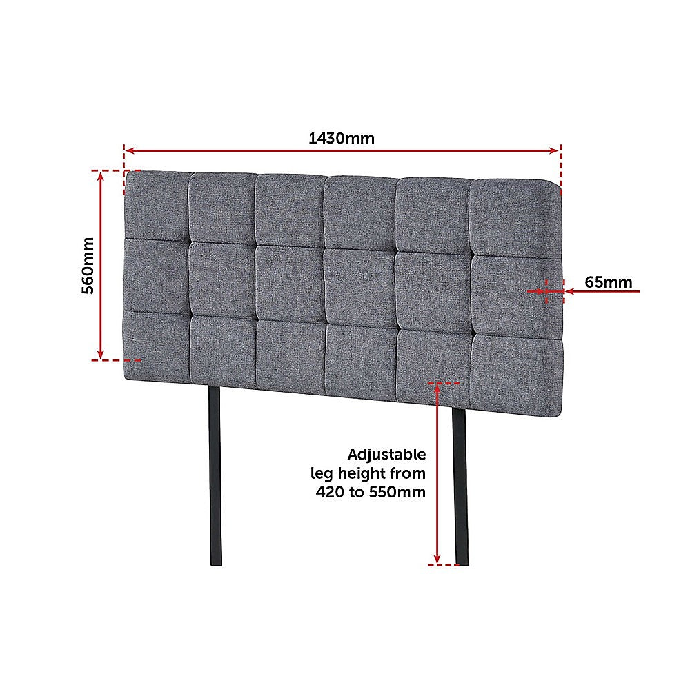 Linen Fabric Double Bed Deluxe Headboard Bedhead - Grey V63-821423