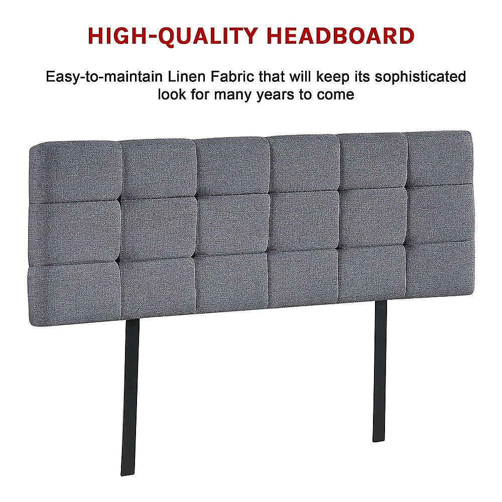 Linen Fabric Queen Bed Deluxe Headboard Bedhead - Grey V63-821433