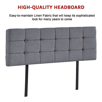 Linen Fabric Queen Bed Deluxe Headboard Bedhead - Grey V63-821433