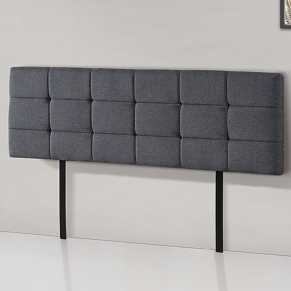 Linen Fabric King Bed Deluxe Headboard Bedhead - Grey V63-821443