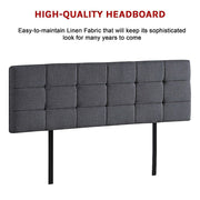 Linen Fabric King Bed Deluxe Headboard Bedhead - Grey V63-821443