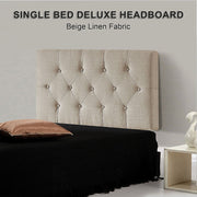 Linen Fabric Single Bed Deluxe Headboard Bedhead - Beige V63-821453