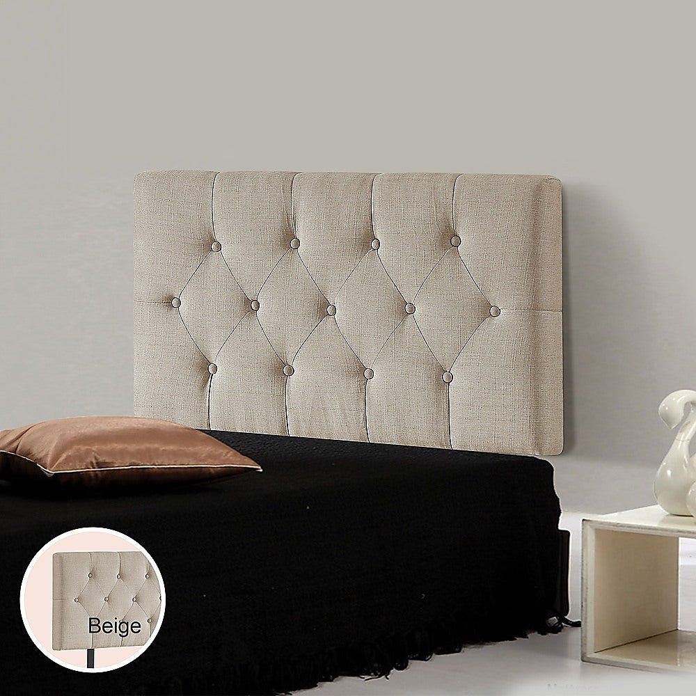Linen Fabric Single Bed Deluxe Headboard Bedhead - Beige V63-821453