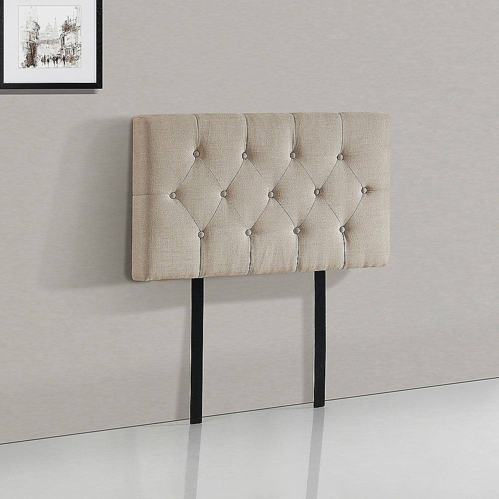 Linen Fabric Single Bed Deluxe Headboard Bedhead - Beige V63-821453