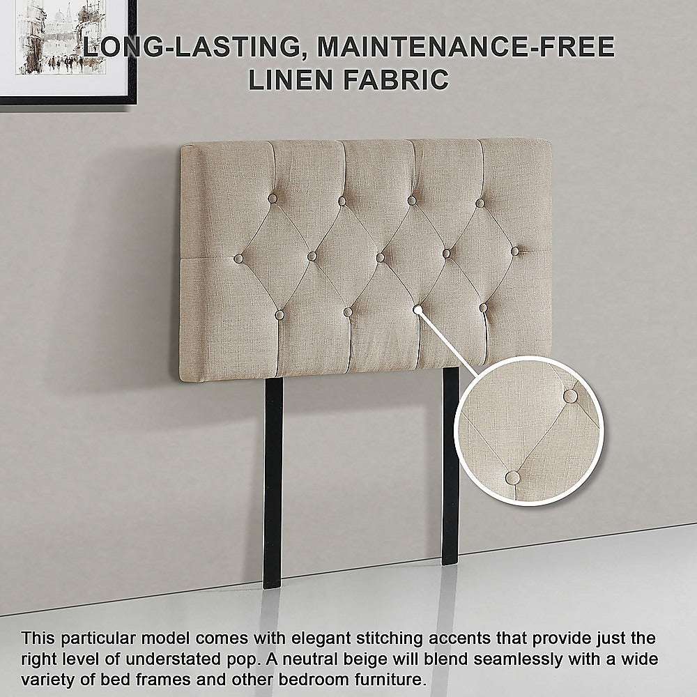 Linen Fabric Single Bed Deluxe Headboard Bedhead - Beige V63-821453