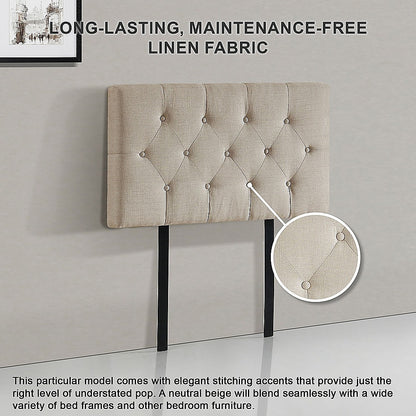 Linen Fabric Single Bed Deluxe Headboard Bedhead - Beige V63-821453