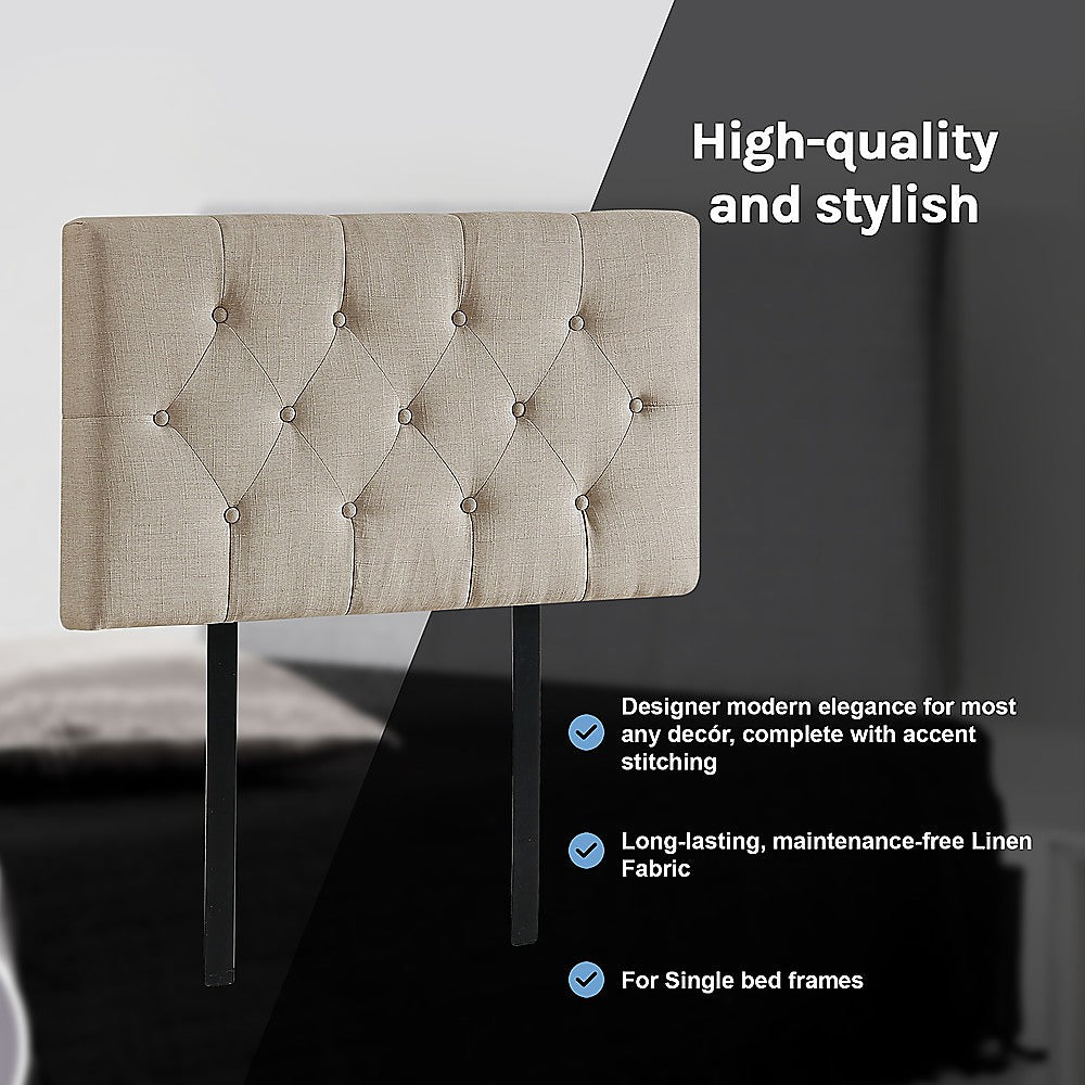 Linen Fabric Single Bed Deluxe Headboard Bedhead - Beige V63-821453