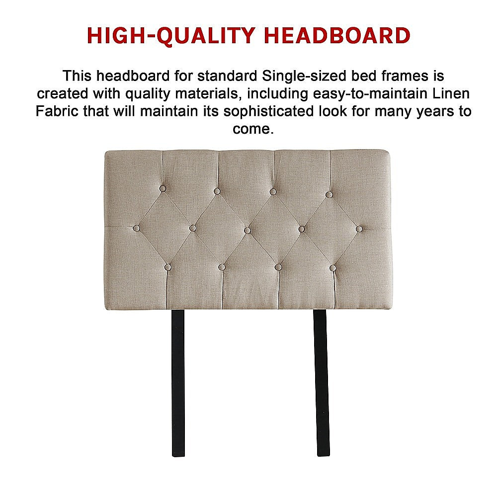 Linen Fabric Single Bed Deluxe Headboard Bedhead - Beige V63-821453