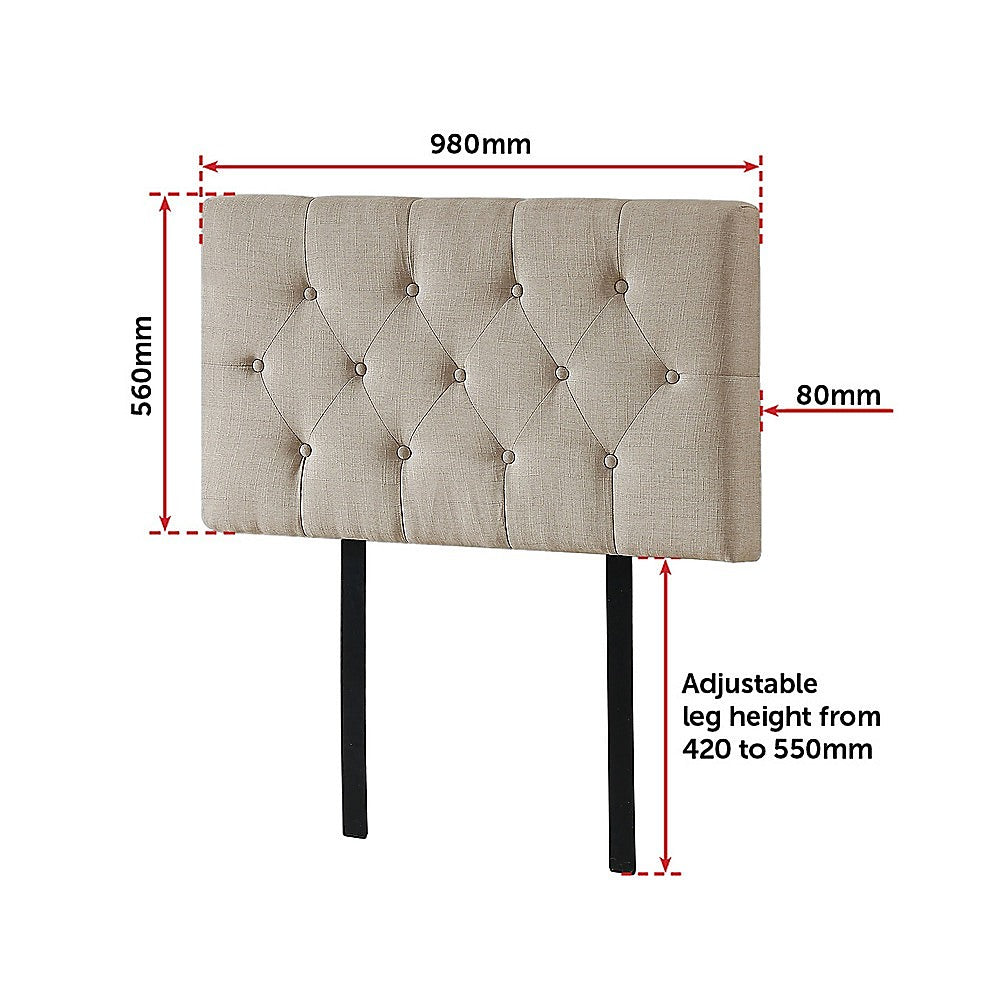 Linen Fabric Single Bed Deluxe Headboard Bedhead - Beige V63-821453