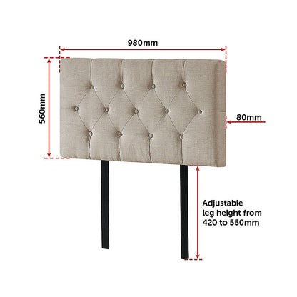 Linen Fabric Single Bed Deluxe Headboard Bedhead - Beige V63-821453