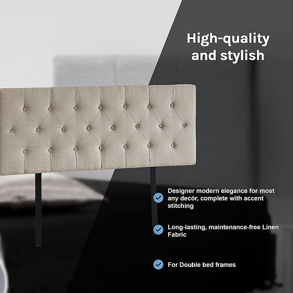 Linen Fabric Double Bed Deluxe Headboard Bedhead - Beige V63-821463