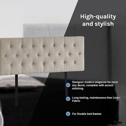 Linen Fabric Double Bed Deluxe Headboard Bedhead - Beige V63-821463