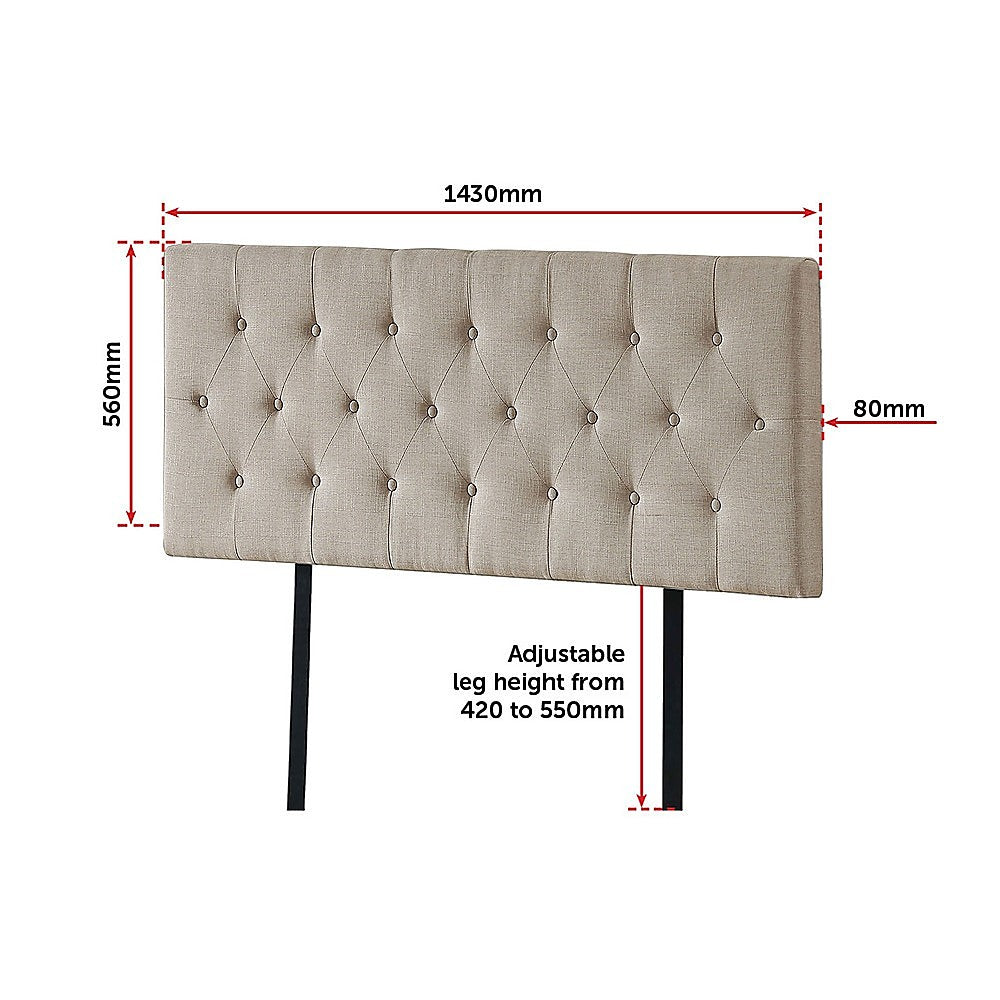 Linen Fabric Double Bed Deluxe Headboard Bedhead - Beige V63-821463
