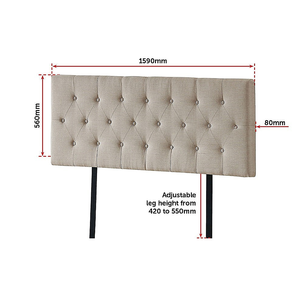 Linen Fabric Queen Bed Deluxe Headboard Bedhead - Beige V63-821473