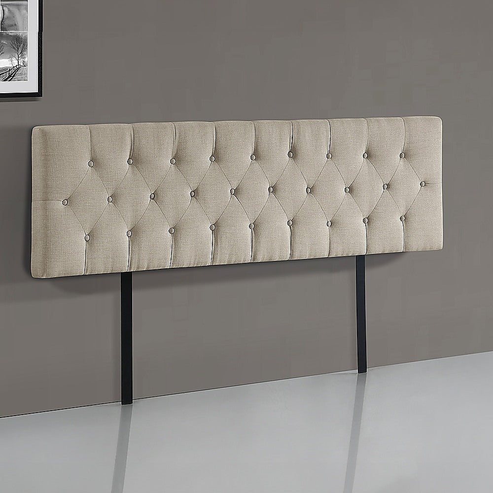 Linen Fabric King Bed Deluxe Headboard Bedhead - Beige V63-821483