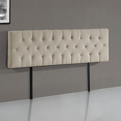 Linen Fabric King Bed Deluxe Headboard Bedhead - Beige V63-821483