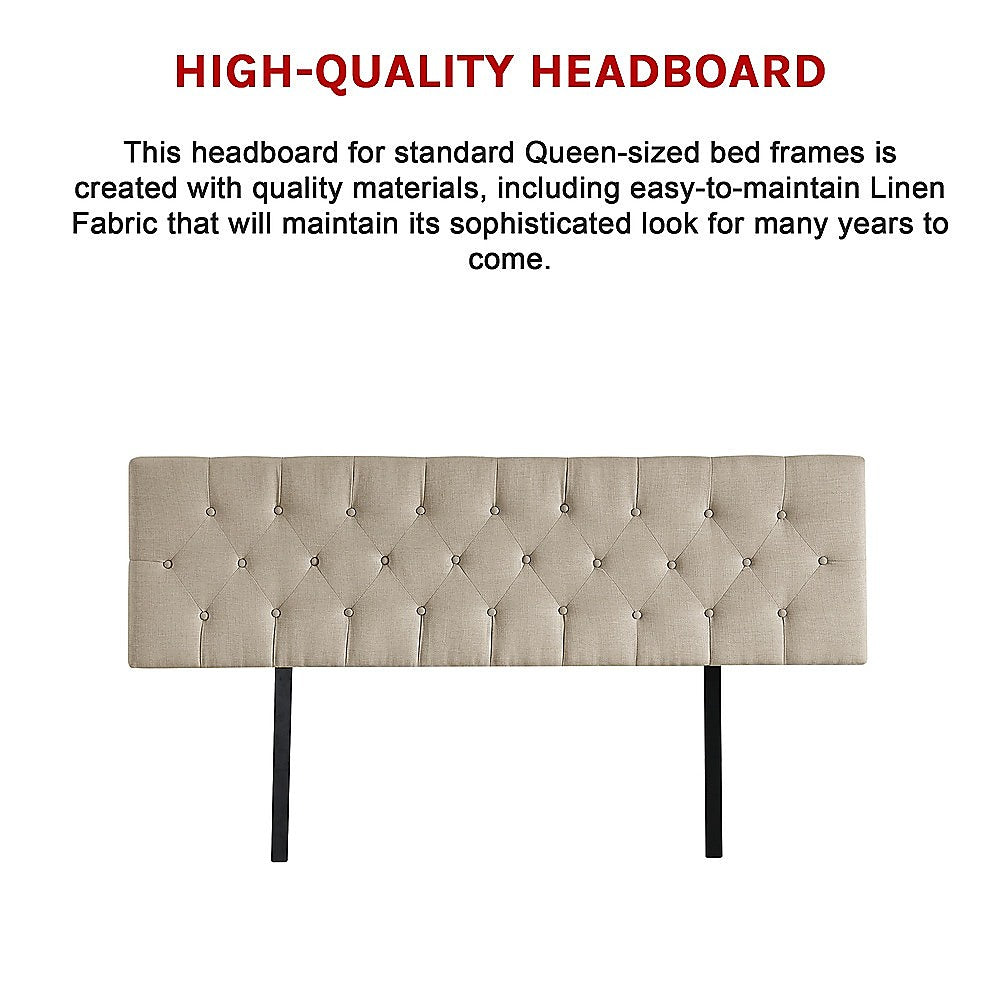 Linen Fabric King Bed Deluxe Headboard Bedhead - Beige V63-821483