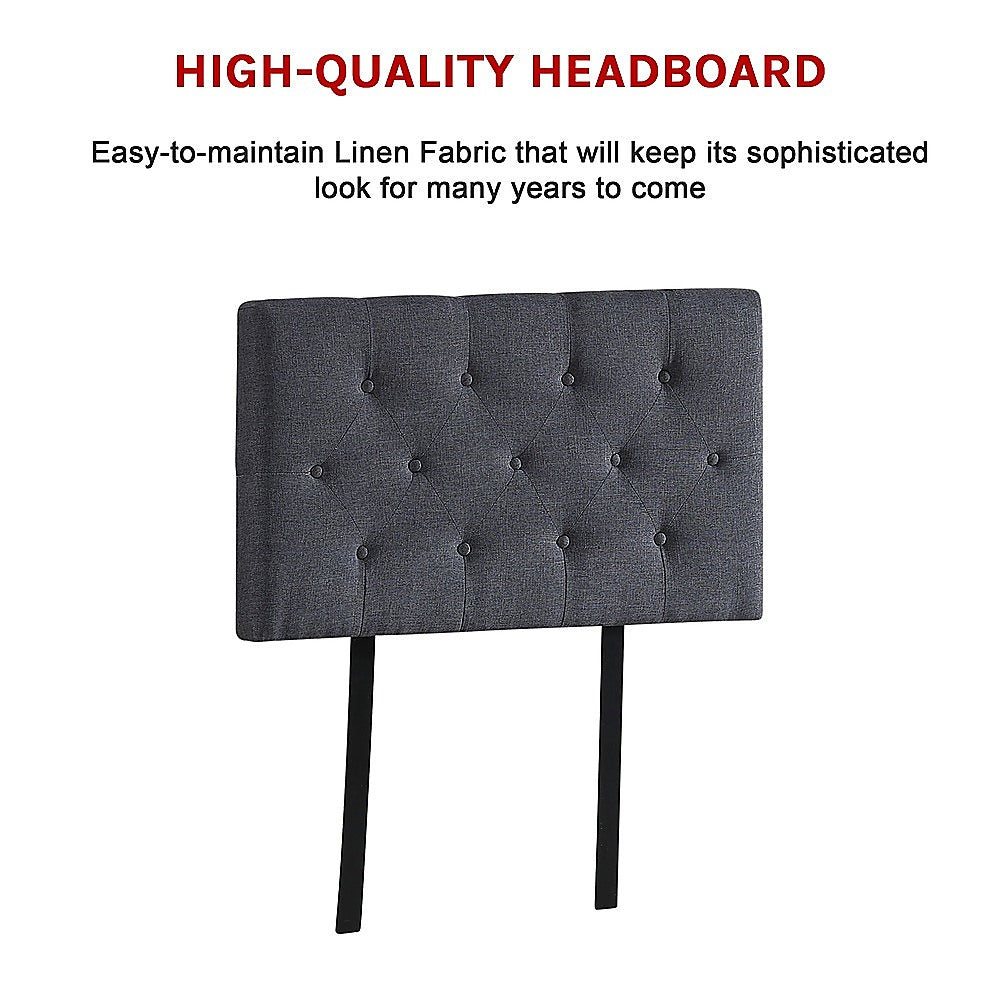 Linen Fabric Single Bed Deluxe Headboard Bedhead - Grey V63-821493