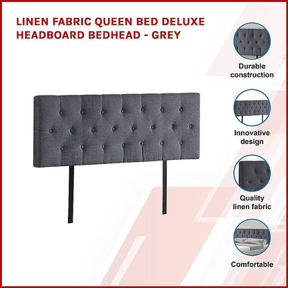 Linen Fabric Queen Bed Deluxe Headboard Bedhead - Grey V63-821513