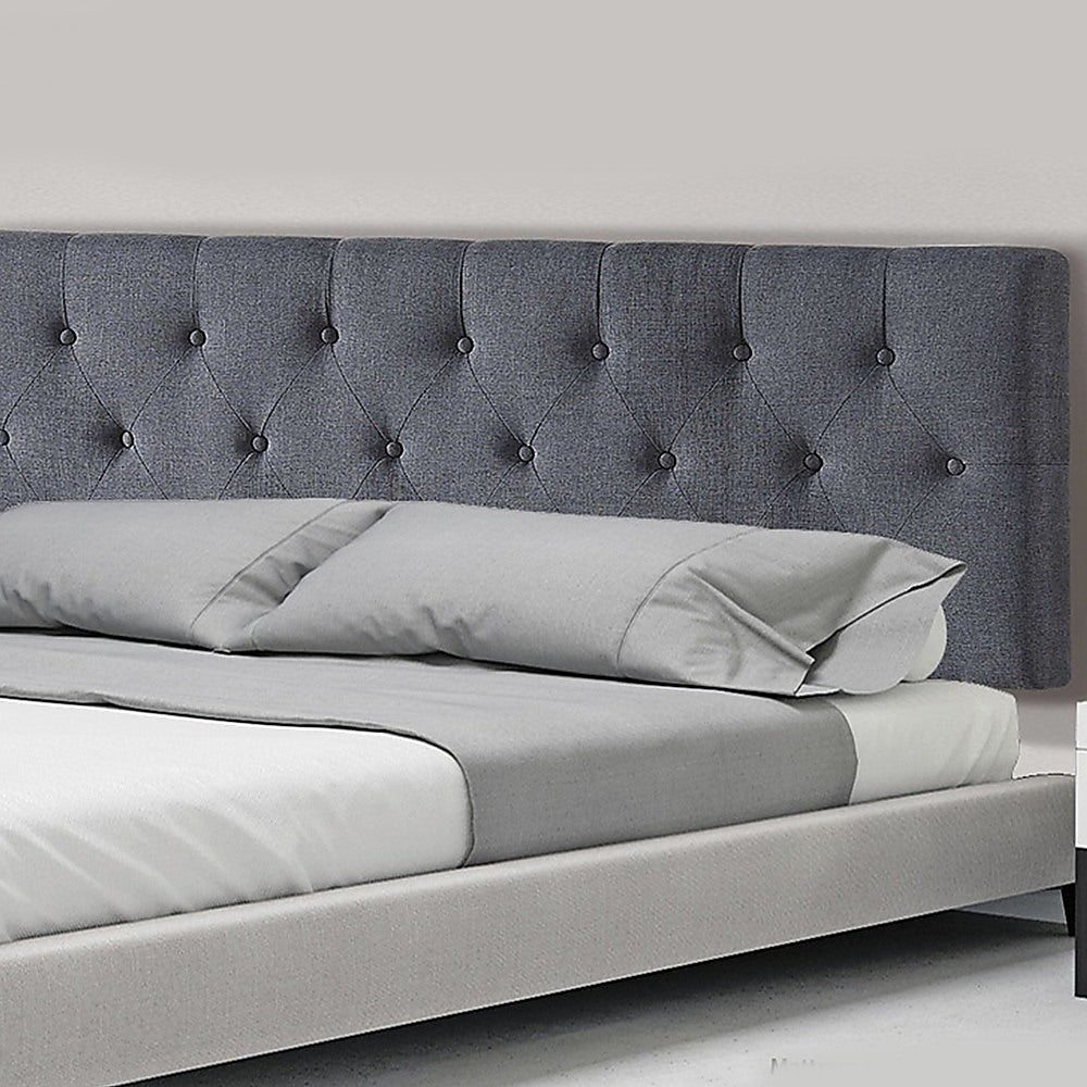 Linen Fabric Queen Bed Deluxe Headboard Bedhead - Grey V63-821513