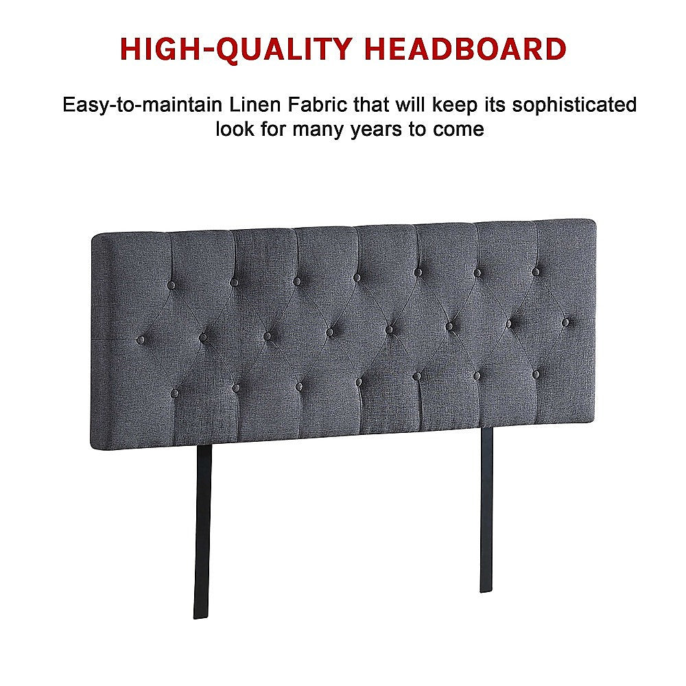Linen Fabric Queen Bed Deluxe Headboard Bedhead - Grey V63-821513