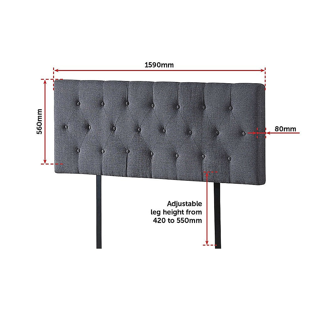 Linen Fabric Queen Bed Deluxe Headboard Bedhead - Grey V63-821513