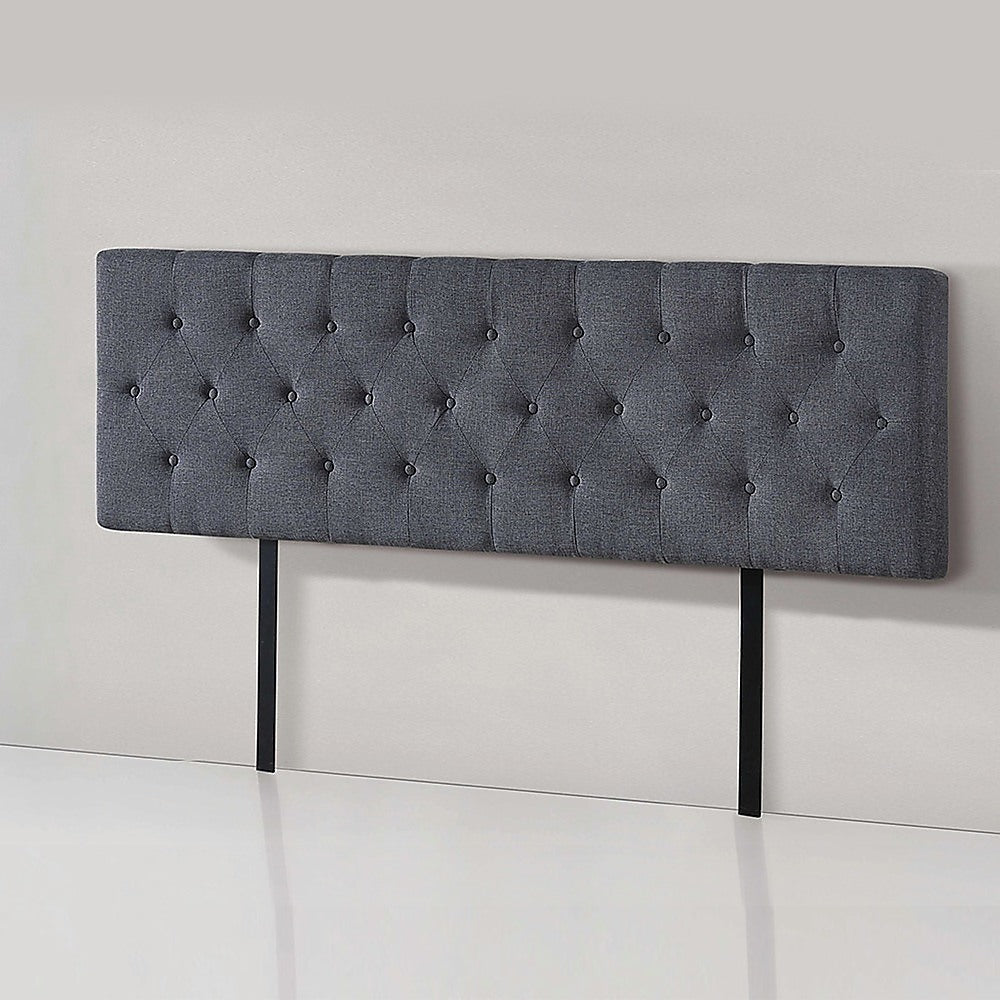 Linen Fabric King Bed Deluxe Headboard Bedhead - Grey V63-821523