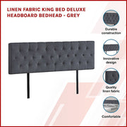 Linen Fabric King Bed Deluxe Headboard Bedhead - Grey V63-821523