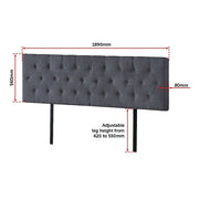 Linen Fabric King Bed Deluxe Headboard Bedhead - Grey V63-821523