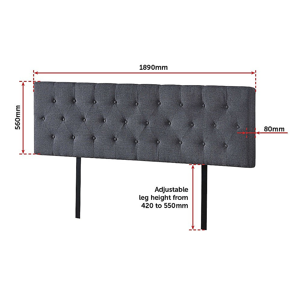 Linen Fabric King Bed Deluxe Headboard Bedhead - Grey V63-821523