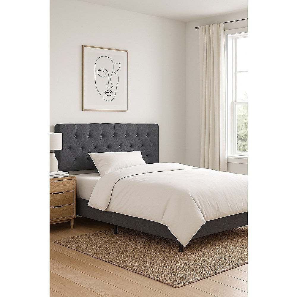 Linen Fabric King Bed Deluxe Headboard Bedhead - Grey V63-821523
