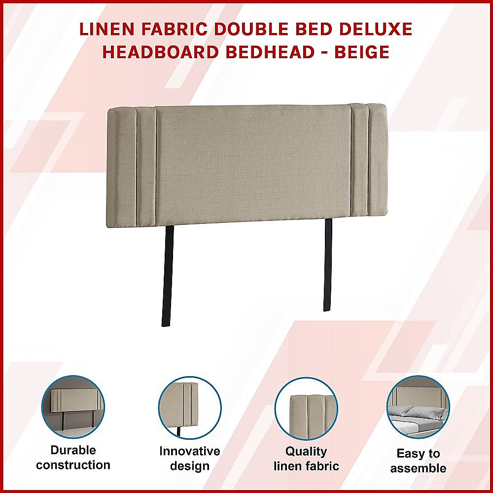 Linen Fabric Double Bed Deluxe Headboard Bedhead - Beige V63-821543