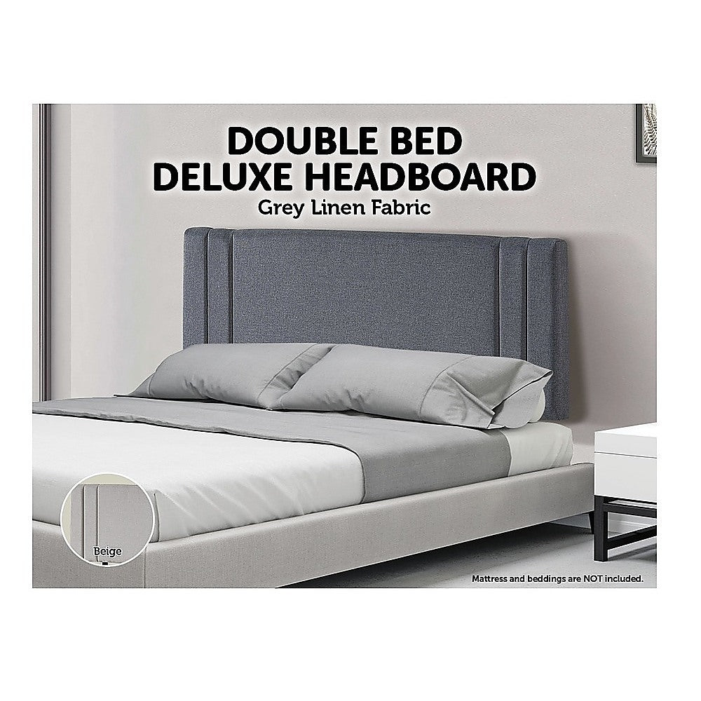 Linen Fabric Double Bed Deluxe Headboard Bedhead - Grey V63-821593