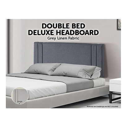 Linen Fabric Double Bed Deluxe Headboard Bedhead - Grey V63-821593
